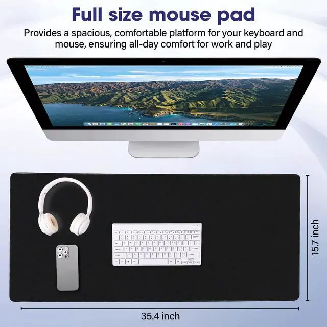 Alt view image 2 of 7 - LifetimeWarrantly Full Desk Mouse Pad with Stitched Edges, 35.4 x 15.6 Waterproof Surface & Non-Slip Rubber Base Ideal for Gaming, Office and Home, Black