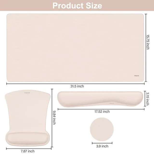 Alt view image 2 of 7 - Keyboard Mouse Pad Set, Large Gaming Mousepad&Keyboard Wrist Rest&Mouse Wrist Rest&Coaster, Ergonomic Non-Slip Mousepad&Easy Typing Cushion with Memory Foam for Home Office, Apricot