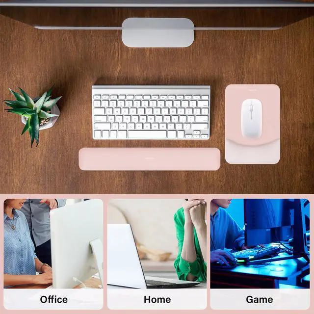 Alt view image 6 of 7 - Wrist Rest Support for Mouse Pad&Keyboard Set, Rectangular Ergonomic Mousepad Non-Slip Base Home/Office Pain Relief&Easy Typing Pad with Neoprene Cloth&Raised Silicone Lining, Baby Pink