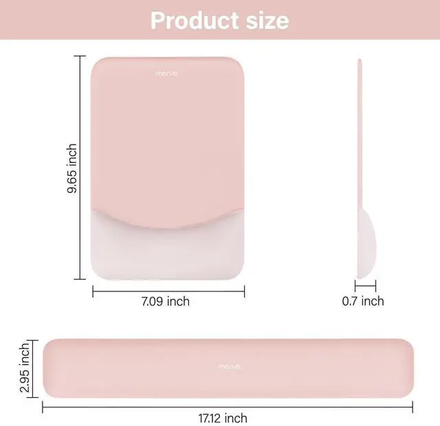 Alt view image 7 of 7 - Wrist Rest Support for Mouse Pad&Keyboard Set, Rectangular Ergonomic Mousepad Non-Slip Base Home/Office Pain Relief&Easy Typing Pad with Neoprene Cloth&Raised Silicone Lining, Baby Pink