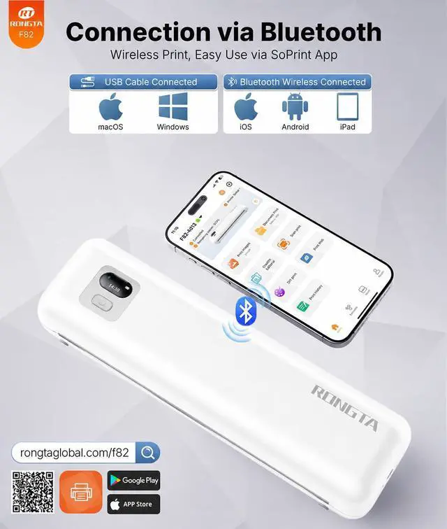 Alt view image 2 of 6 - Portable Printer Wireless for Travel, F82 Inkless Bluetooth Thermal Printers, Compatible with iOS, Android, Laptop, Support 8.5"x11" US Letter&A4 for Office, Home, Car (White)