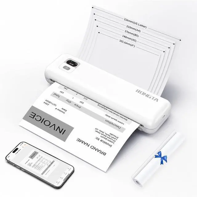 Main image of Portable Printer Wireless for Travel, F82 Inkless Bluetooth Thermal Printers, Compatible with iOS, Android, Laptop, Support 8.5"x11" US Letter&A4 for Office, Home, Car (White)