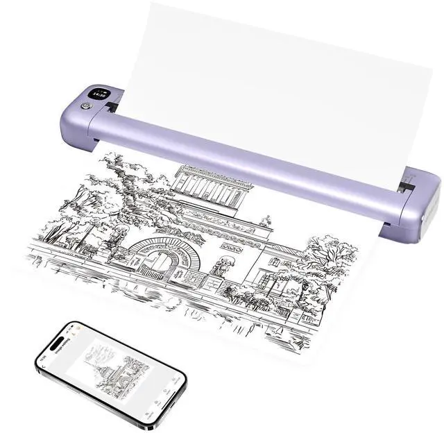 Main image of Portable Printer, Bluetooth Inkless Thermal Printer Wireless for Travel, Compatible with Android iOS Phone & Laptop, Supports 8.5" X 11" US Letter for Office, Home, Car, F81 (Purple)