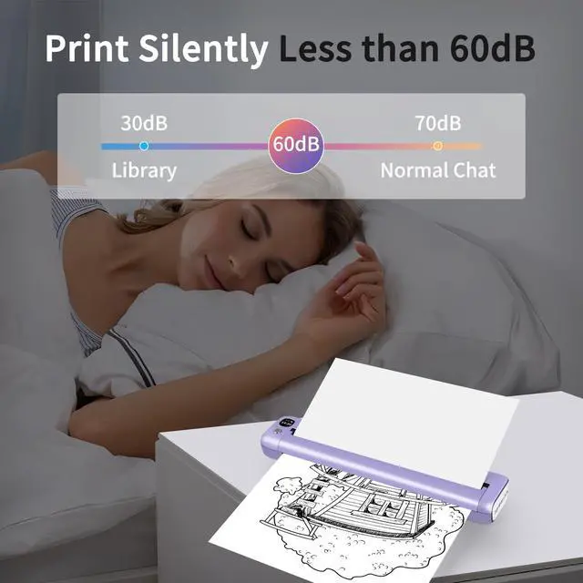 Alt view image 6 of 7 - Portable Printer, Bluetooth Inkless Thermal Printer Wireless for Travel, Compatible with Android iOS Phone & Laptop, Supports 8.5" X 11" US Letter for Office, Home, Car, F81 (Purple)