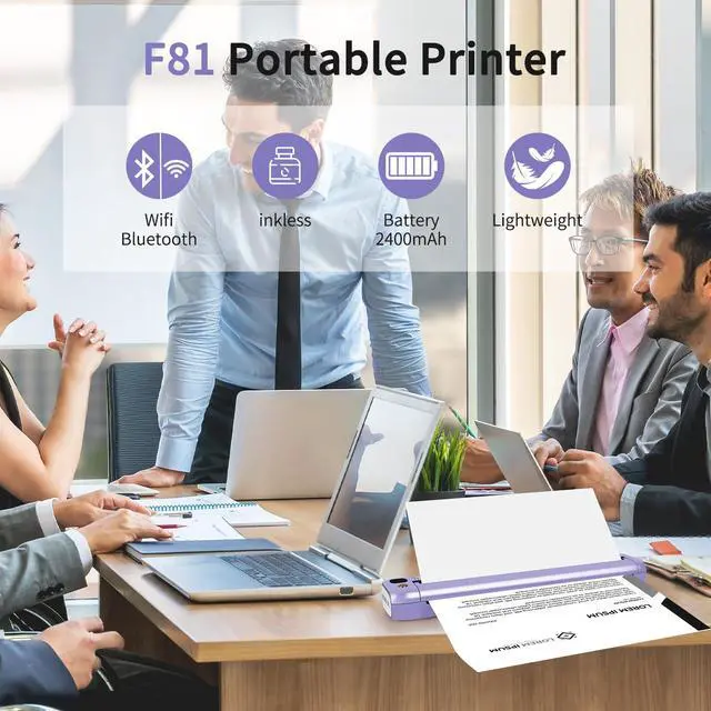Alt view image 4 of 7 - Portable Printer, Bluetooth Inkless Thermal Printer Wireless for Travel, Compatible with Android iOS Phone & Laptop, Supports 8.5" X 11" US Letter for Office, Home, Car, F81 (Purple)