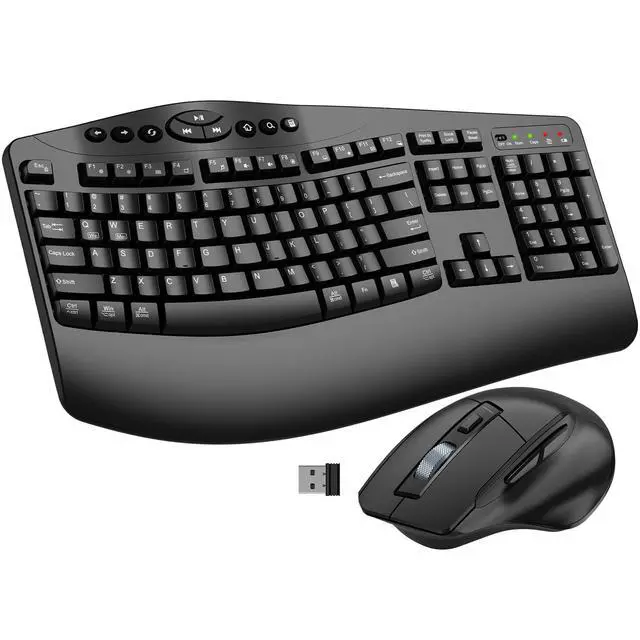 Main image of Ergonomic Wireless Keyboard and Mouse Combo, 2.4GHz Full Size Wave Keys Computer Keyboard with Wrist Rest for Natural Typing, Silent 6 Button USB Mouse for Laptop PC Windows Mac