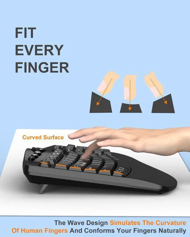 Alt view image 4 of 7 - Ergonomic Wireless Keyboard and Mouse Combo, 2.4GHz Full Size Wave Keys Computer Keyboard with Wrist Rest for Natural Typing, Silent 6 Button USB Mouse for Laptop PC Windows Mac