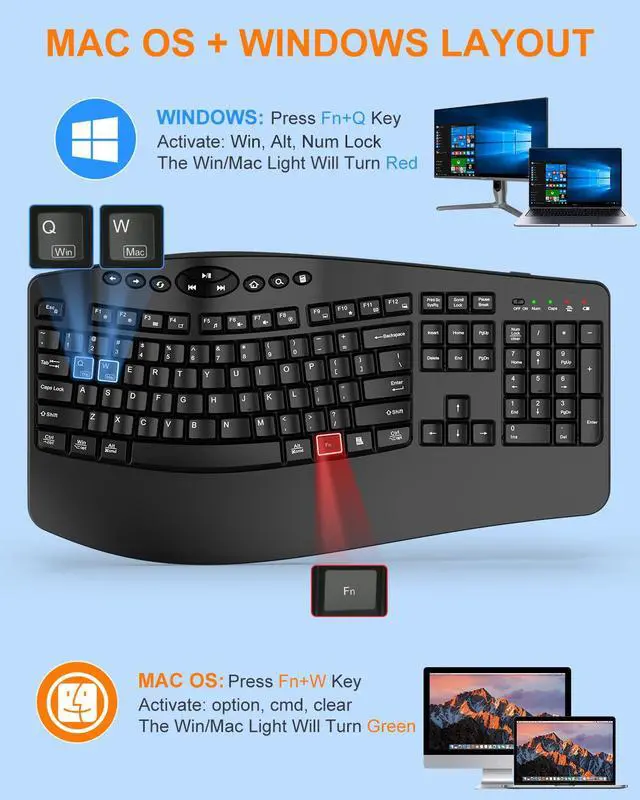 Alt view image 7 of 7 - Ergonomic Wireless Keyboard and Mouse Combo, 2.4GHz Full Size Wave Keys Computer Keyboard with Wrist Rest for Natural Typing, Silent 6 Button USB Mouse for Laptop PC Windows Mac