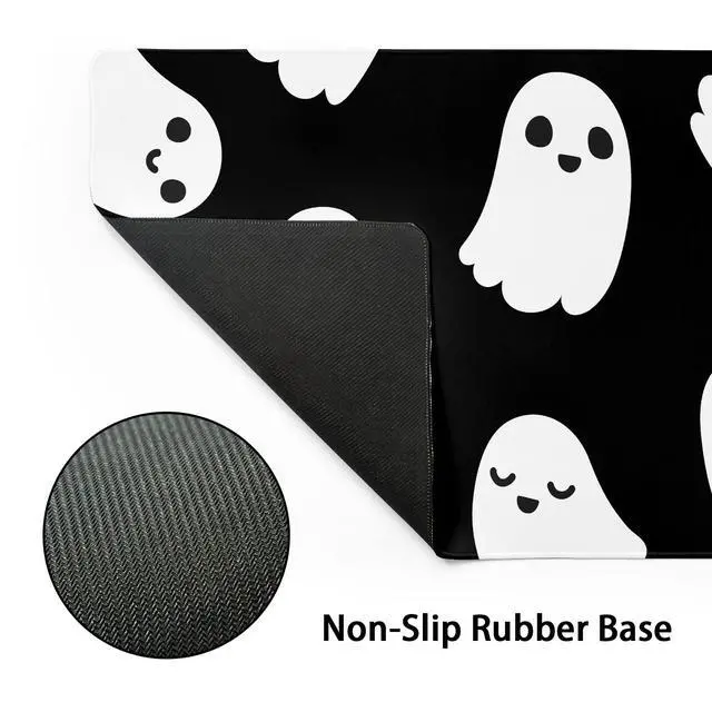 Alt view image 3 of 7 - Halloween Cute Ghost Mouse Pad Kawaii Cartoon Spooky Funny Spirit Extended Desk Mat Non-Slip Rubber Base Stitched Edge Large XL Black White Mousepad for Desk Gaming Laptop Desktop,31.5×11.8 Inch