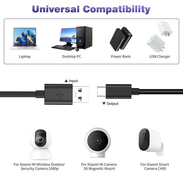 Alt view image 2 of 7 - USB A to USB C Power Cable for CCTV Camera, 33FT Type C Long Power Extension Cord for Tapo/TP-Link for Xiaomi/Mi for eufy Security Camera Outdoor Indoor Cord with 10 Wire Clips Nails Black