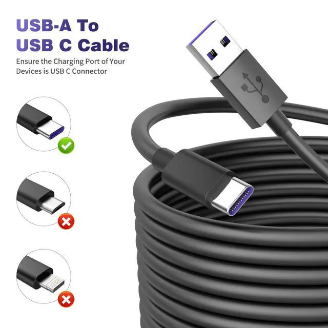 Alt view image 4 of 7 - USB A to USB C Power Cable for CCTV Camera, 33FT Type C Long Power Extension Cord for Tapo/TP-Link for Xiaomi/Mi for eufy Security Camera Outdoor Indoor Cord with 10 Wire Clips Nails Black