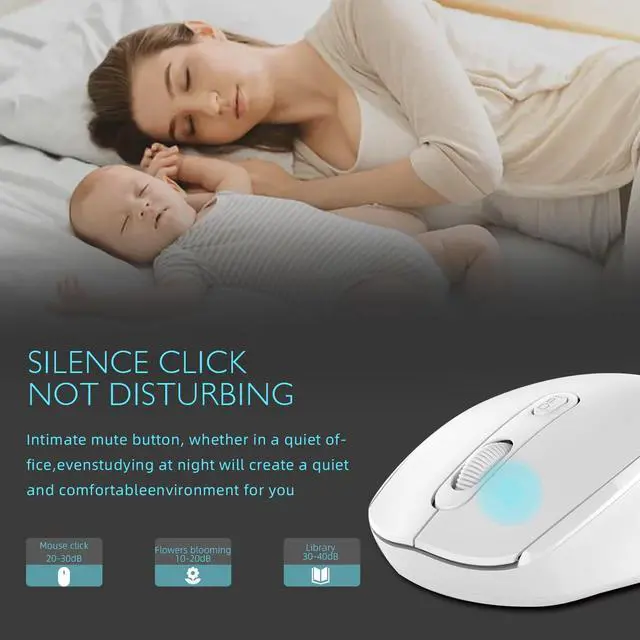 Alt view image 3 of 7 - Wireless Mouse, 2.4G, Silent, USB Nano Receiver, for Laptop, Chromebook, PC, Mac, Windows and School Work (White)