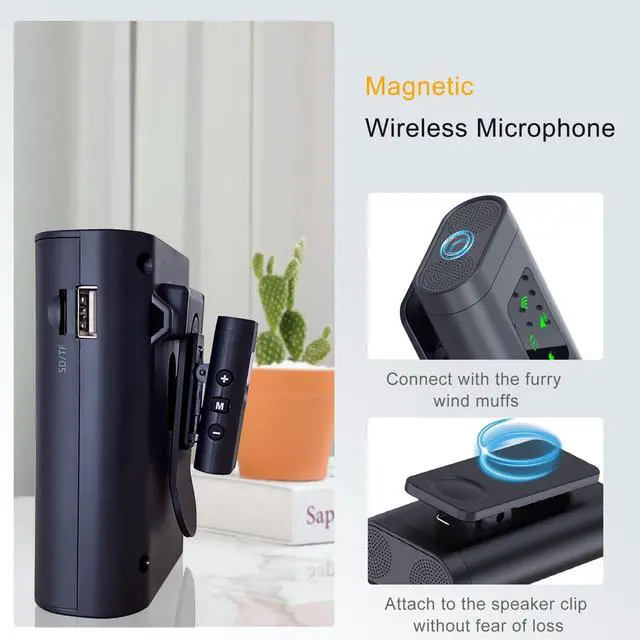 Alt view image 4 of 7 - Bluetooth Voice Amplifier for Teachers W Magnetic Wireless Lapel Microphone, 15W Mini Megaphone for Classroom, Portable Speaker PA System for Speech, Elderly, Yoga, Tour Guide