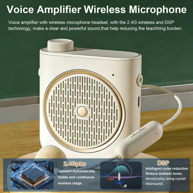 Alt view image 3 of 7 - Portable Voice Amplifier,Voice Amplifier with Wireless Microphone Headset, Voice Amplifier Wireless Microphone for Teachers, Classroom, Speech, Tour Guide (White)