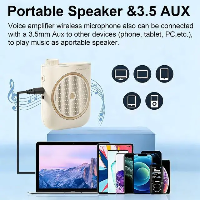 Alt view image 7 of 7 - Portable Voice Amplifier,Voice Amplifier with Wireless Microphone Headset, Voice Amplifier Wireless Microphone for Teachers, Classroom, Speech, Tour Guide (White)