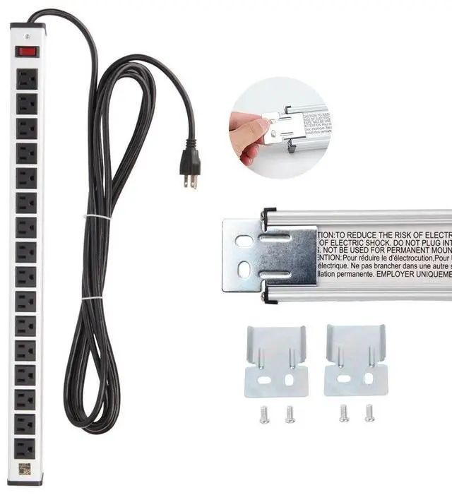 Alt view image 6 of 6 - 20 Outlet Heavy Duty Metal Socket Power Strip,15-Foot Long Extension Cord with Circuit Breaker. Mounting Brackets Included,Workshop/Industrial use,ETL Certified