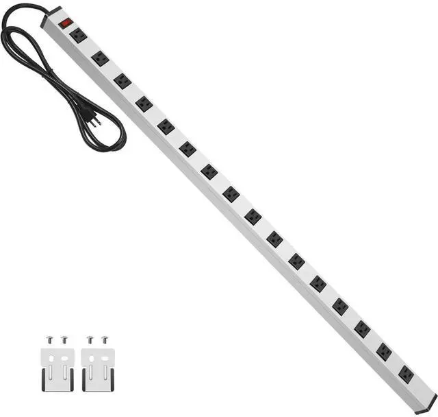 Main image of Long Metal 16 Outlet Power Strip, Wide Spaced Garage Industrial Heavy Duty Power Strip with 15 FT Cord 15A, 125V, 1875W-Silver