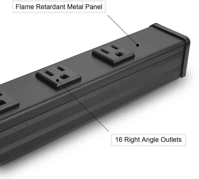 Alt view image 6 of 7 - Long Heavy Duty Metal Power Strip, 16 Outlet Large Industrial Multi Wide Strip for Garage Workshop, Extension Cord with Multiple Outlets, 15A, 125V, 1875W. 15 FT, Black.