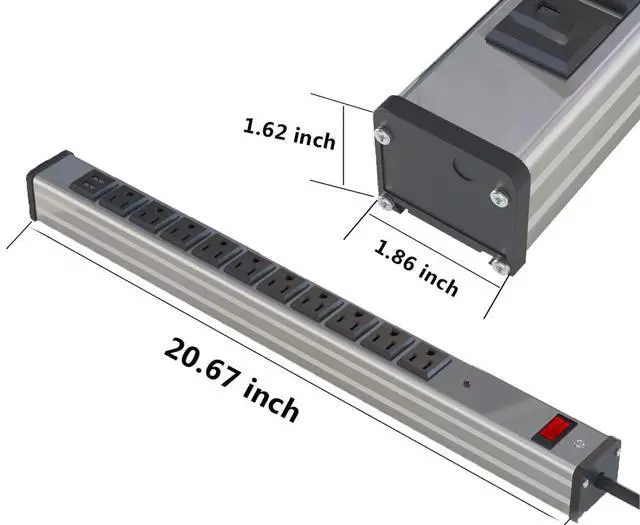 Alt view image 3 of 6 - Outlets Aluminum Power Strip Metal Socket Heavy Duty with 6 Ft Extension Cord, Workshop, Industrial, 15A, 125V, 1875W. Silver and Black