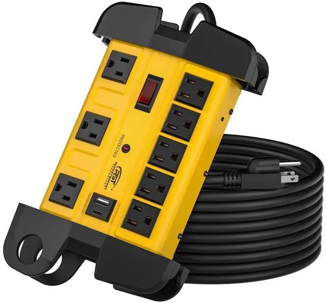 Main image of Heavy Duty Surge Protector Power Strip with USB-C Ports, CRST 8-Outlet Metal Industrial Power Block with 15A Circuit Breaker, 15ft Extension Cord, 1350 Joules for Workshop, Garage, Office, Shop