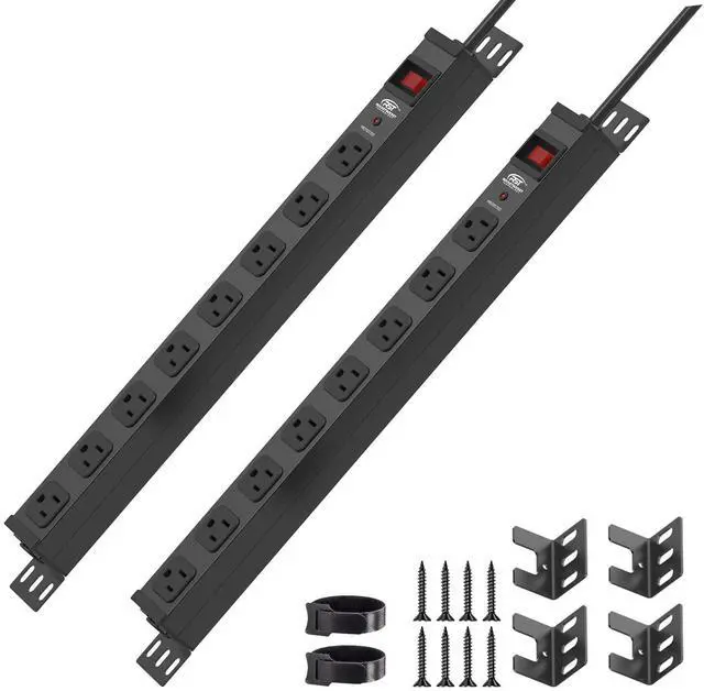 Main image of Mountable Long Power Strip, 2100 Joules Heavy Duty Surge Protector Power Strip, Slim Metal Power Bar with 6ft 14AWG Cord, 8-Outlet, ETL Listed, for Wall Mount, Under Desk, Garage, Workshop Black-2PK