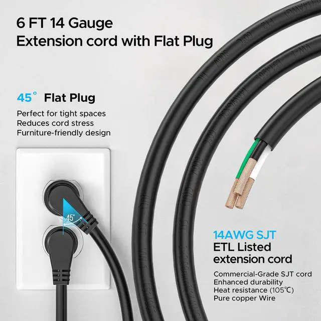 Alt view image 5 of 7 - Mountable Long Power Strip, 2100 Joules Heavy Duty Surge Protector Power Strip, Slim Metal Power Bar with 6ft 14AWG Cord, 8-Outlet, ETL Listed, for Wall Mount, Under Desk, Garage, Workshop Black-2PK