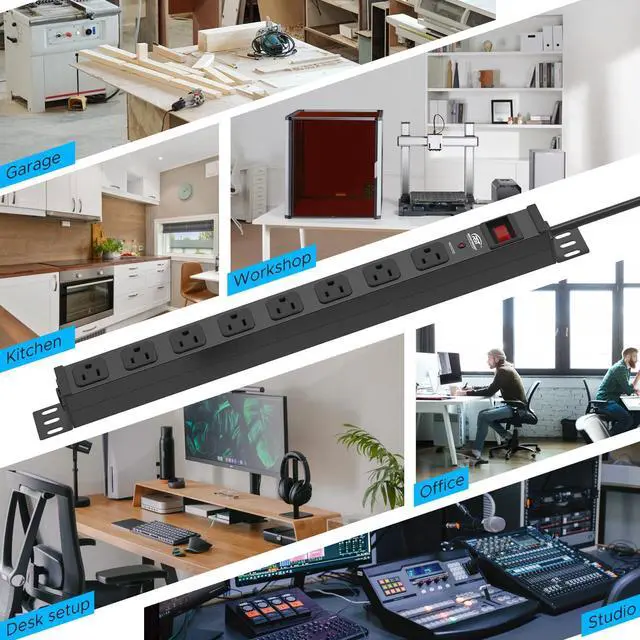 Alt view image 7 of 7 - Mountable Long Power Strip, 2100 Joules Heavy Duty Surge Protector Power Strip, Slim Metal Power Bar with 6ft 14AWG Cord, 8-Outlet, ETL Listed, for Wall Mount, Under Desk, Garage, Workshop Black-2PK