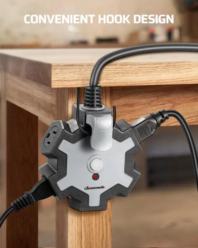 Alt view image 4 of 7 - Industrial Power Strip with 5-Outlet, 15FT Heavy Duty Extension Cord for Garage, Workshop, ETL Listed, 14/3 AWG SJTW, Circuit Breaker, Swivel Safety Covers