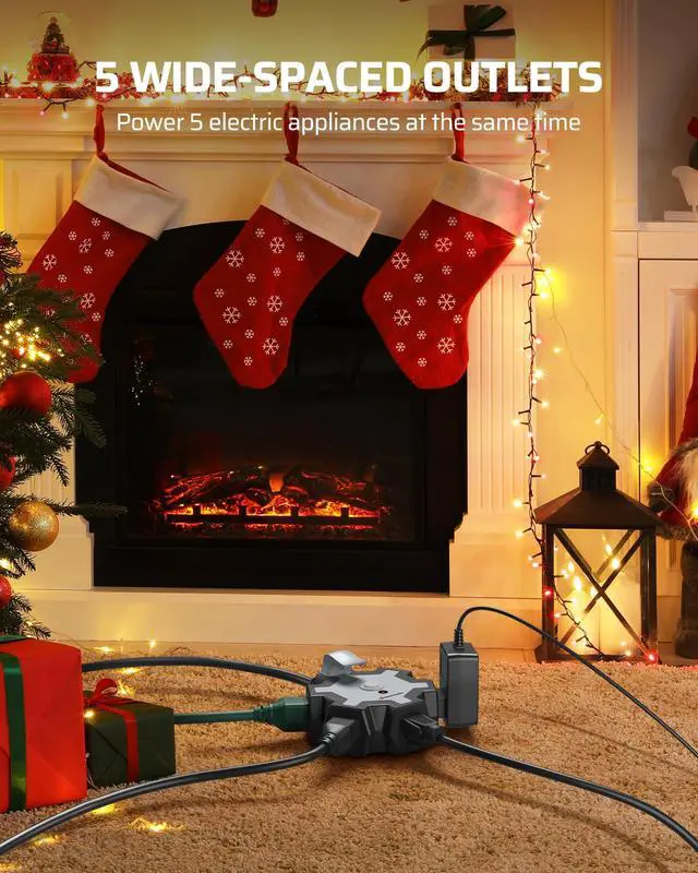 Alt view image 6 of 7 - Industrial Power Strip with 5-Outlet, 15FT Heavy Duty Extension Cord for Garage, Workshop, ETL Listed, 14/3 AWG SJTW, Circuit Breaker, Swivel Safety Covers