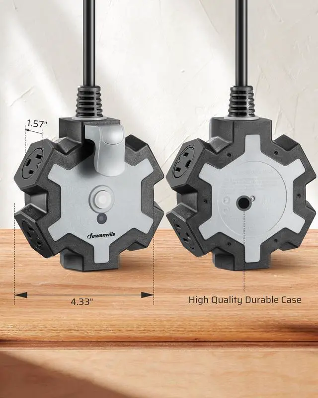 Alt view image 7 of 7 - Industrial Power Strip with 5-Outlet, 15FT Heavy Duty Extension Cord for Garage, Workshop, ETL Listed, 14/3 AWG SJTW, Circuit Breaker, Swivel Safety Covers