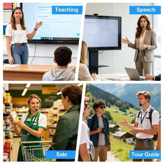 Alt view image 7 of 7 - Bluetooth Voice Amplifier for Teachers, 10W Portable Voice Amplifier with Mic Wired, Personal Microphone Headset and Speaker for Classroom, Tour Guide, Elderly, Yoga (Black)