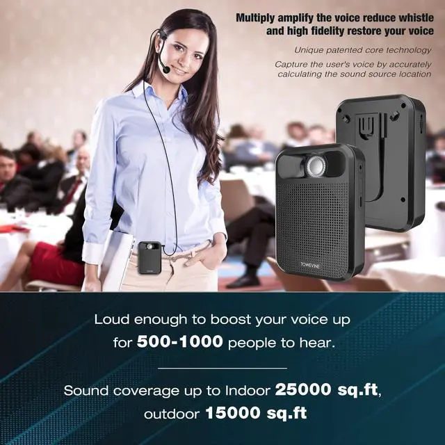 Alt view image 4 of 7 - Portable Voice Amplifier, Towevine Rechargeable Microphone for Teachers, Speaker with Headset and Waistband for Classroom, Singing, Coach, Training, Presentation, Tour Guide