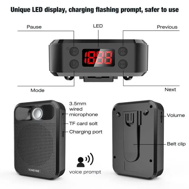 Alt view image 5 of 7 - Portable Voice Amplifier, Towevine Rechargeable Microphone for Teachers, Speaker with Headset and Waistband for Classroom, Singing, Coach, Training, Presentation, Tour Guide