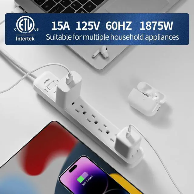 Alt view image 6 of 7 - Surge Protector Power, 6ft Extension Cord, Power Strip,for Kitchen and Office Etl Listed, White