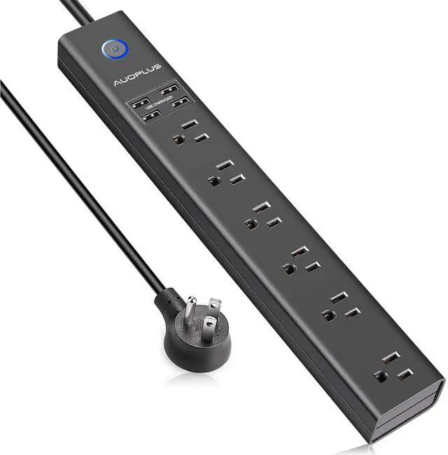 Main image of 15 Ft Power Strip Surge Protector, 6 Outlets and 4 USB Ports, Flat Plug Power Strips Long Extension Cord with Overload Protection, Wall Mount for Home, Office, Dorm, ETL Listed