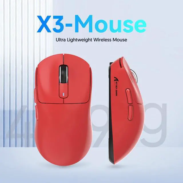 Alt view image 2 of 7 - Attack Shark X3 Wireless Gaming Mouse, 49g Ultralight, PixArt PAW3395 26000 DPI, Bluetooth/2.4Ghz /Wired Tri-Mode, 200Hrs Rechargeable Battery, Kailh GM8.0 Switch for PC/MAC/Win - Red