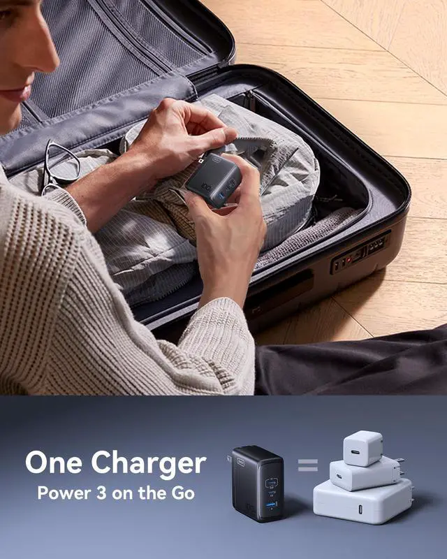 Alt view image 5 of 7 - USB C Charger Block, 100W GaN Fast Charging, 3-Port Compact Foldable Travel Charger with Type C Cable, Power Adapter for Mac Book Air Pro 15 14, iPhone 17 16 Pro Max Samsung S26 S24, Switch 2