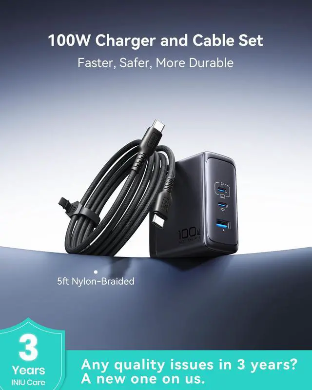 Alt view image 6 of 7 - USB C Charger Block, 100W GaN Fast Charging, 3-Port Compact Foldable Travel Charger with Type C Cable, Power Adapter for Mac Book Air Pro 15 14, iPhone 17 16 Pro Max Samsung S26 S24, Switch 2