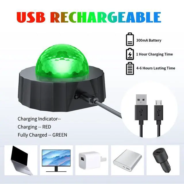 Alt view image 3 of 7 - Car Disco Ball Light with 2 Modes (Sound Activated/Auto Flash) - Magnetic Base, Rechargeable Battery & USB Cable, Vehicle Party Lights for Interior Decor(Black)