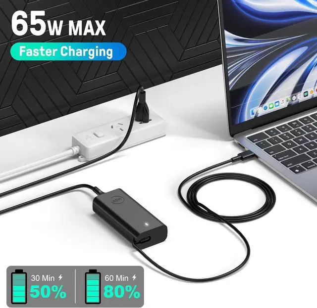 Alt view image 2 of 7 - 65W Laptop Charger USB C Replacement for Dell Latitude Charger;Compatible with All Dell Laptop Charger 65W USB Type C Power Adapter