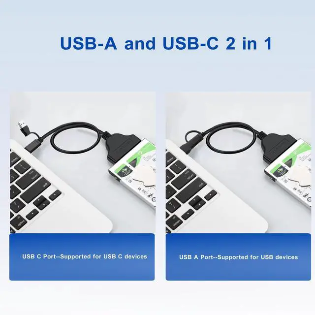 Alt view image 3 of 6 - SATA to USB Cable 3.2ft, 2-in-1 USB-C/USB-A 3.0 to SATA III Hard Driver Adapter Compatible for 2.5 inch HDD and SSD (100cm)