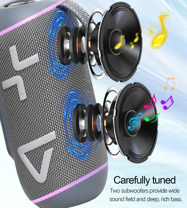 Alt view image 3 of 7 - IPX6 Waterproof, Portable Bluetooth Speaker with Stereo Sound, Wireless Speakers with RGB lights, TWS Pairing, BT5.3/TF-Card, for Home, Party, Travel, Outdoor, Beach, Computer Peripherals (Gray)
