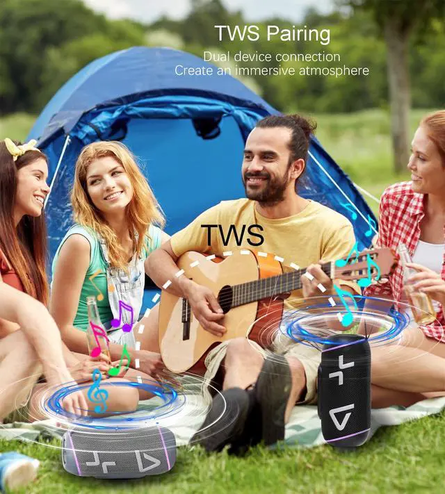 Alt view image 4 of 7 - IPX6 Waterproof, Portable Bluetooth Speaker with Stereo Sound, Wireless Speakers with RGB lights, TWS Pairing, BT5.3/TF-Card, for Home, Party, Travel, Outdoor, Beach, Computer Peripherals (Gray)