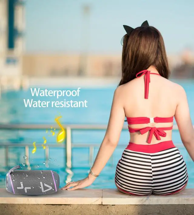 Alt view image 7 of 7 - IPX6 Waterproof, Portable Bluetooth Speaker with Stereo Sound, Wireless Speakers with RGB lights, TWS Pairing, BT5.3/TF-Card, for Home, Party, Travel, Outdoor, Beach, Computer Peripherals (Gray)
