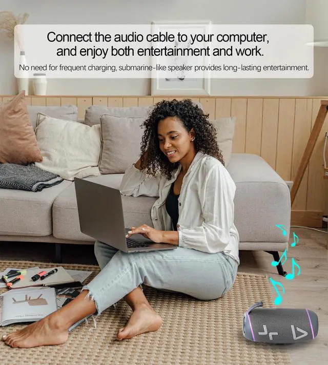 Alt view image 6 of 7 - IPX6 Waterproof, Portable Bluetooth Speaker with Stereo Sound, Wireless Speakers with RGB lights, TWS Pairing, BT5.3/TF-Card, for Home, Party, Travel, Outdoor, Beach, Computer Peripherals (Gray)