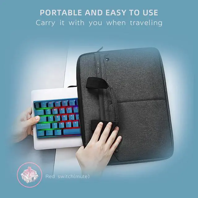 Alt view image 7 of 7 - Portable 60% Mechanical Gaming Keyboard, LED Backlit Compact 61 Keys Mini Wired Office Keyboard with Red Switch, for Windows Laptop PC Mac - Black/GreyPale BlueRed Swich