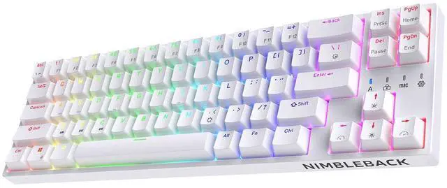 Main image of NB681 Nimbleback Wired 65% Mechanical Keyboard, RGB Backlit Ultra-Compact 68 Keys Gaming Keyboard with Hot-Swappable Switch and Stand-Alone Arrow/Control Keys (Hot Swappable Brown Switch, White)