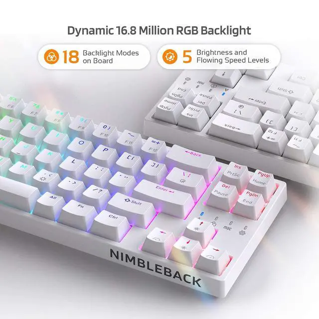 Alt view image 2 of 7 - NB681 Nimbleback Wired 65% Mechanical Keyboard, RGB Backlit Ultra-Compact 68 Keys Gaming Keyboard with Hot-Swappable Switch and Stand-Alone Arrow/Control Keys (Hot Swappable Brown Switch, White)