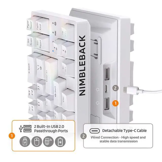 Alt view image 4 of 7 - NB681 Nimbleback Wired 65% Mechanical Keyboard, RGB Backlit Ultra-Compact 68 Keys Gaming Keyboard with Hot-Swappable Switch and Stand-Alone Arrow/Control Keys (Hot Swappable Brown Switch, White)