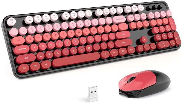 Main image of Wireless Keyboard and Mouse Combo, Full Size 2.4G Plug and Play Typewriter Retro Round Computer Keyboard and Mouse Set for Windows, Computer, Desktop, PC, Notebook - (Black Red Gradient)